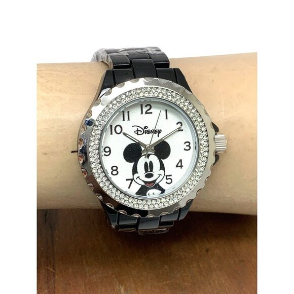 Disney Mickey Mouse Women\'s Watch W000501 Black Quartz White Dial Gemmed Bezel main image 12